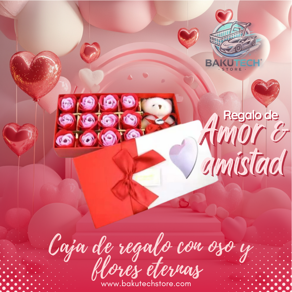 2 X 1 Caja De Regalo Con Oso Y Rosas Eternas